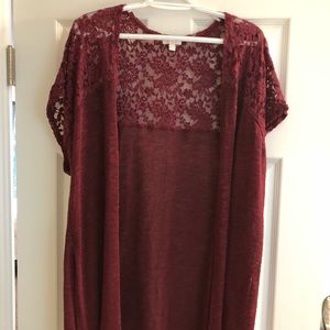 Burgundy Cap Sleeve Lace Cardigan